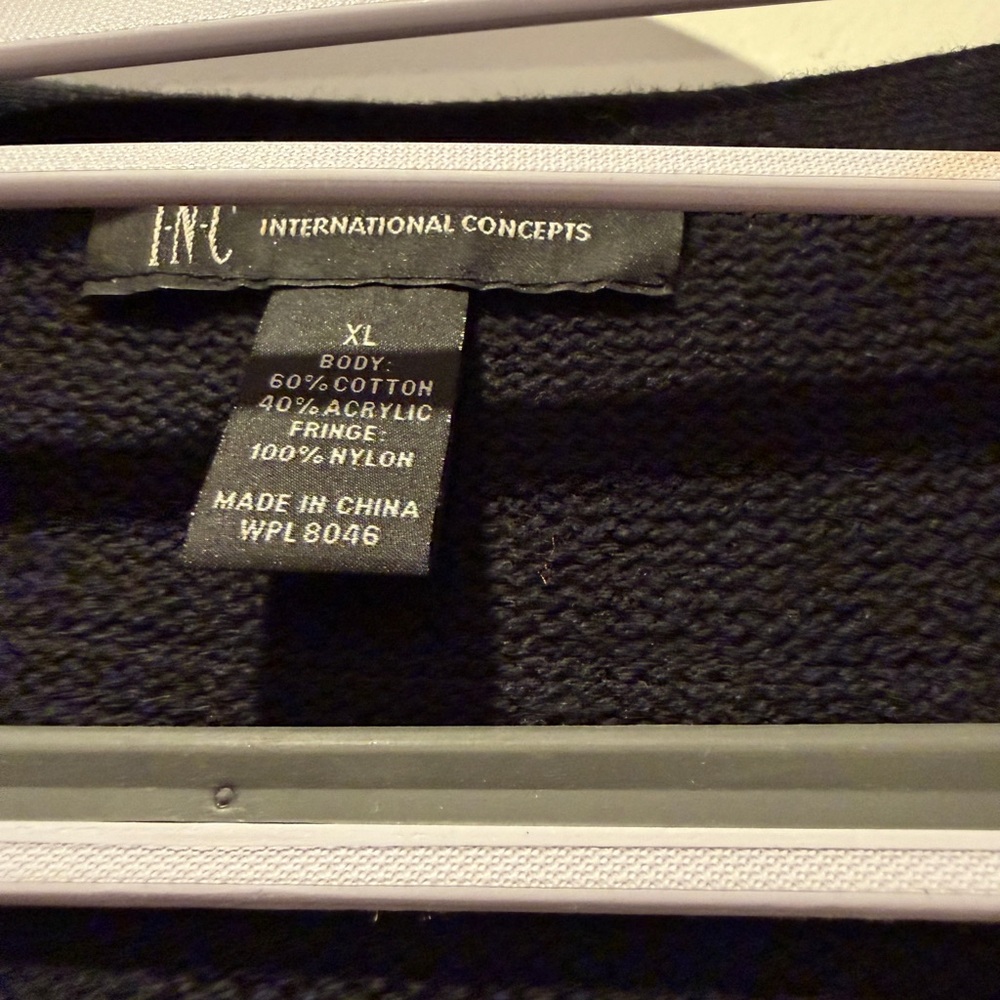 INC International Concepts Black Fringe Sweater - Picture 2 of 3